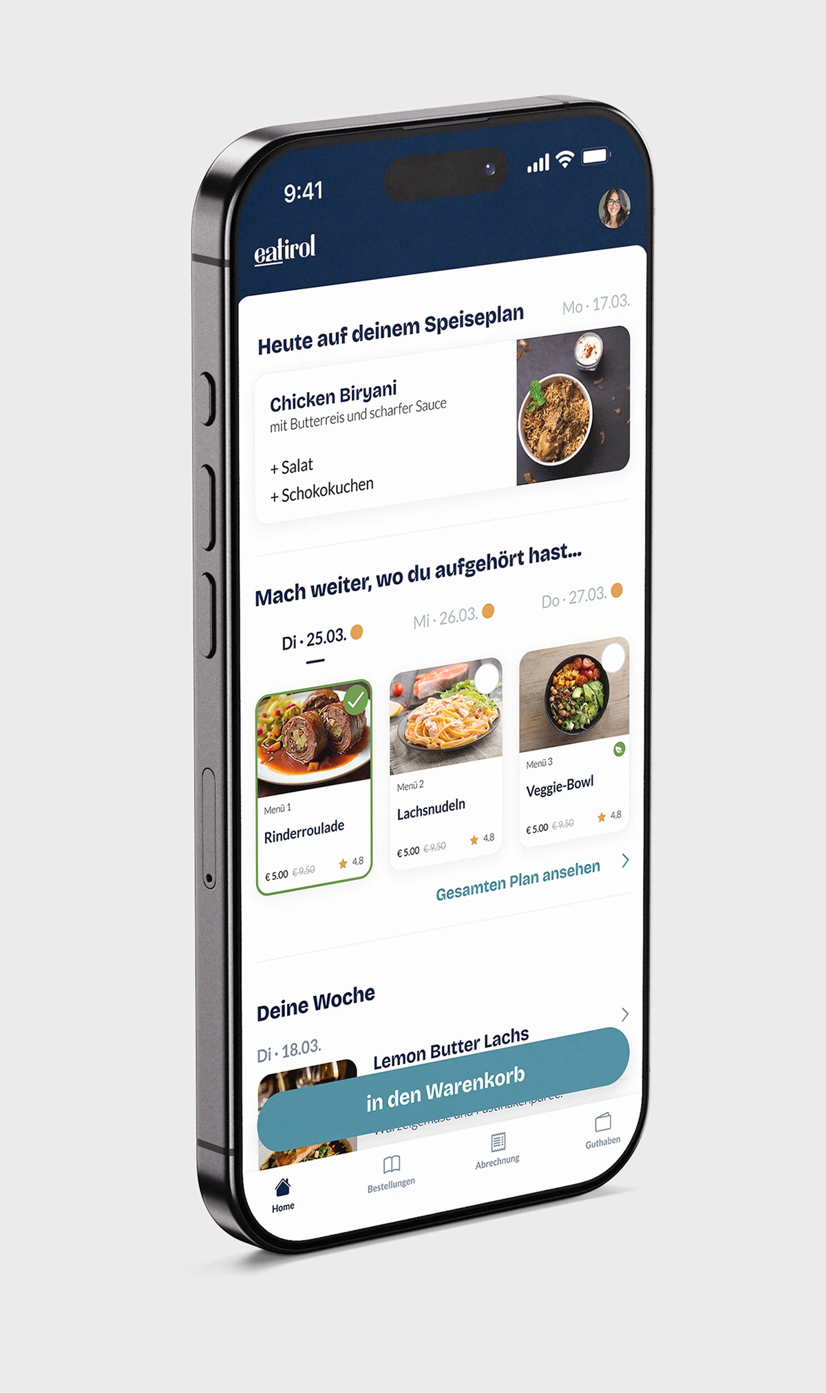 Bestellansicht der eatirol App